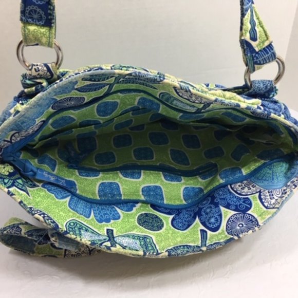 Vera Bradley Quilted Blue Green White Multi Compartments Quilted Shoulder Bag - Picture 7 of 16